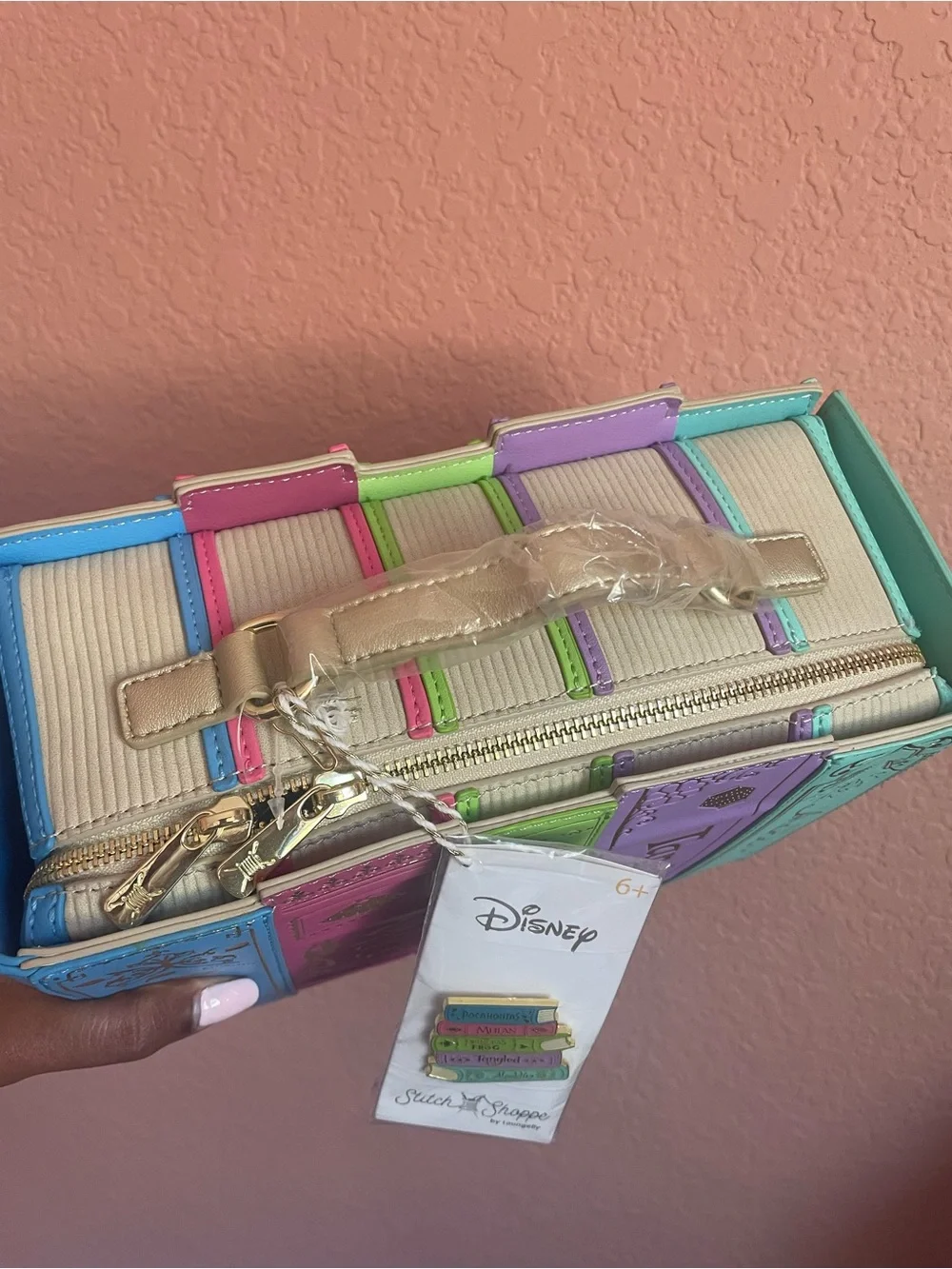 Loungefly Multicolor Disney Princess Book Stack Crossbody Purse Stitch Shoppe - Picture 4 of 4